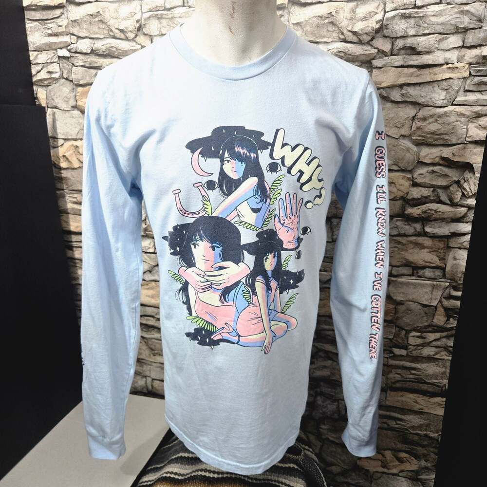 Why? 2024 Medium Band Tour Graphic Anime Long Sleeve Tee Light Blue